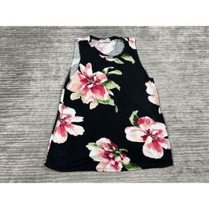 Impressions Top Womens Medium Black Floral Sleeveless Rayon Blend Tank